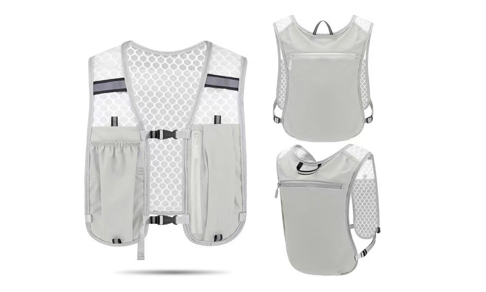 2Pcs Multi-Pocket Running Vest with Reflective Strip Cycling Run Backpack