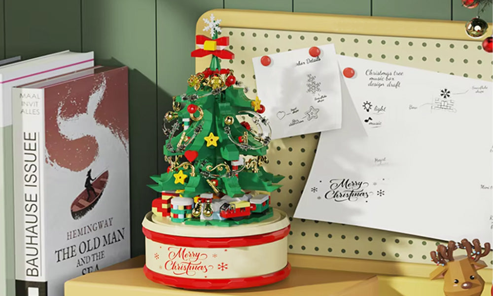 Christmas Tree Building Blocks Set with LED Lights and Music Box for Kids Teens Adults