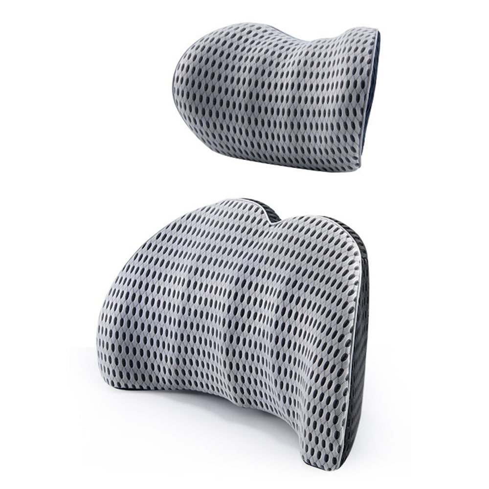2Pcs Car Seat Memory Foam Lumbar Back Pillow Neck Pillow Light Grey