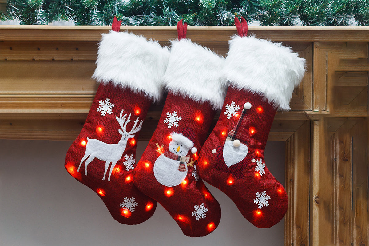 4Pcs Christmas Stocking With Lights Pendant Sock for Home Party Decor