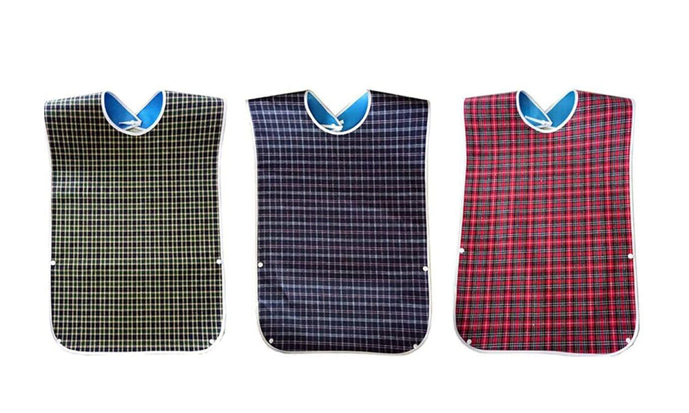 3 PCS Easy Clean Adult Dining Bibs with Neck Snap and Food Catching Pocket