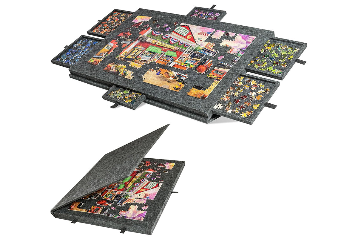 Puzzle Board with 6 Sliding Drawers Foldable Felt Puzzle Table Up to 1000 Pieces