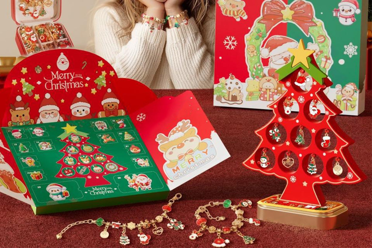 Christmas Bracelet Advent Calendar DIY Jewelry Blind Box with Christmas Tree for Girls Gift