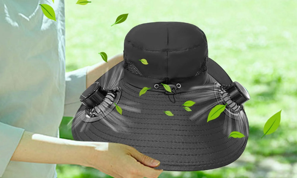 Solar Rechargeable Fan Hat Dual Fans for Fishing Camping Outdoor