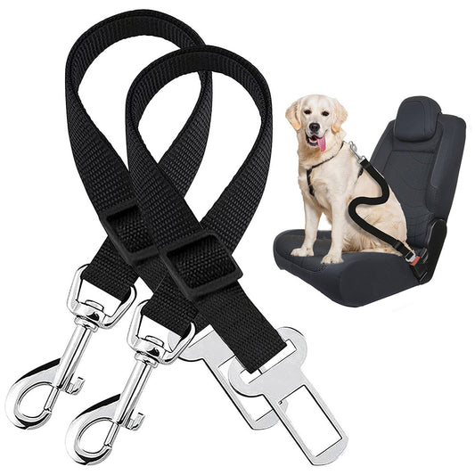 2Pcs Dog Seat Belt Adjustable Car Pet Safety Belt - Black