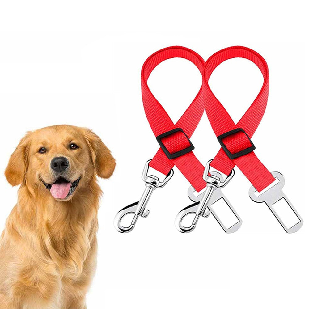 2Pcs Dog Seat Belt Adjustable Car Pet Safety Belt - Red