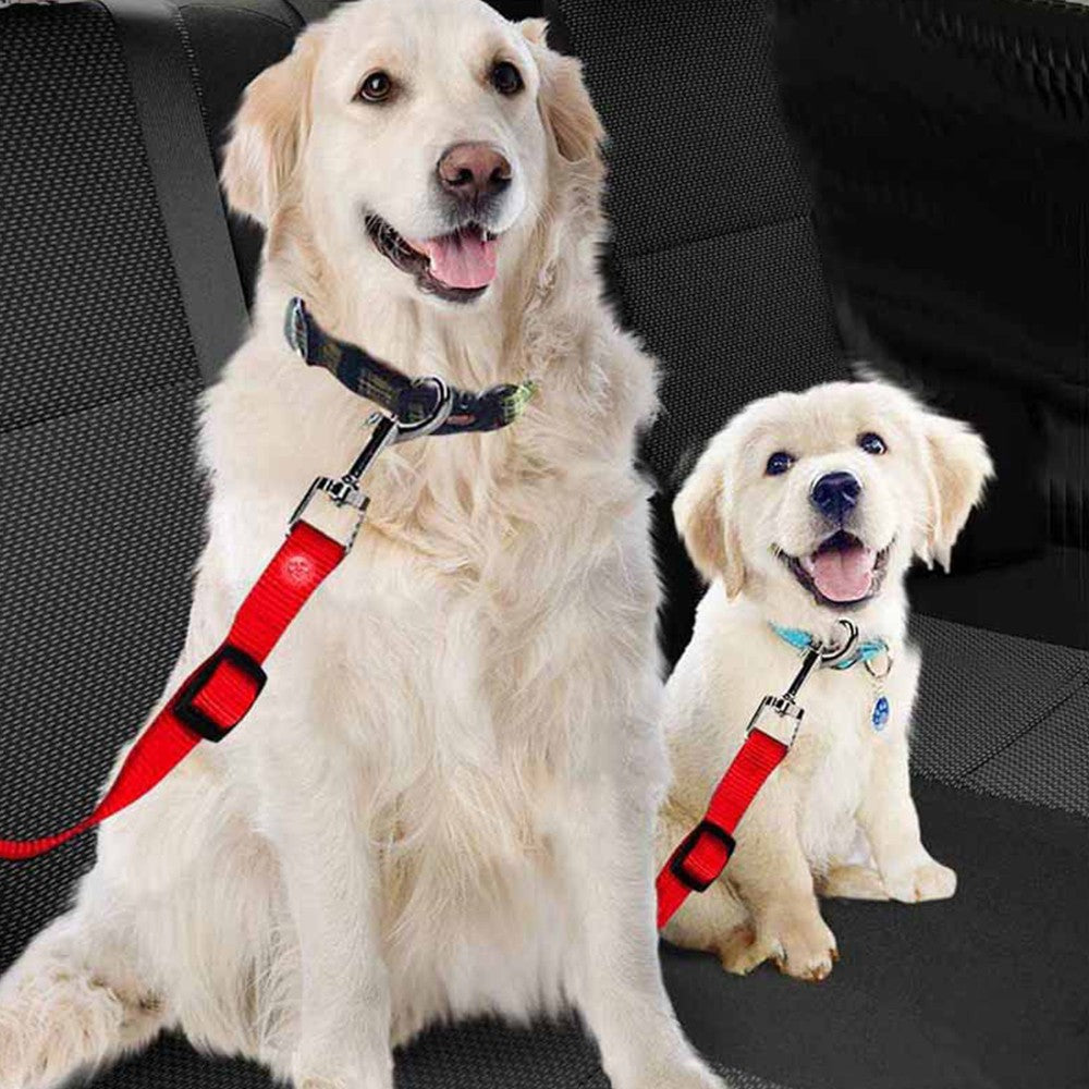 2Pcs Dog Seat Belt Adjustable Car Pet Safety Belt - Red