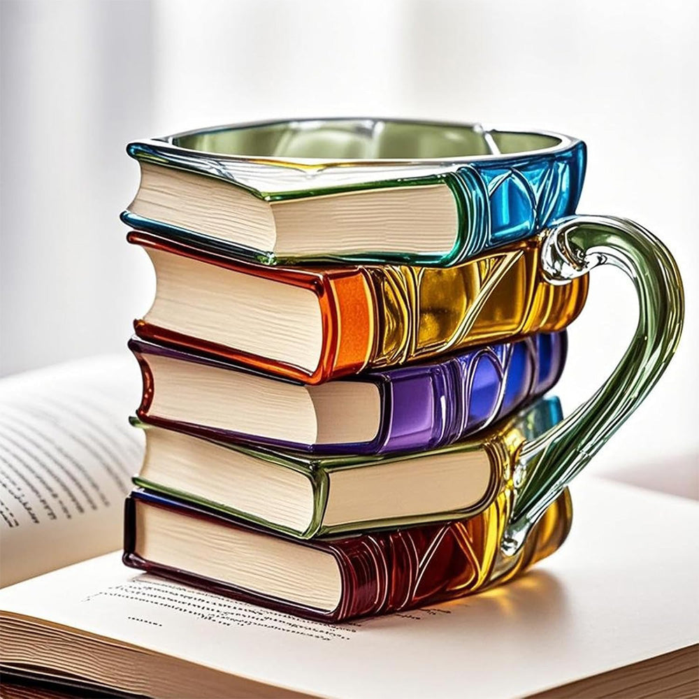 300ml Painted Book Mug Novelty Glass Coffee Cup for for Book Lover