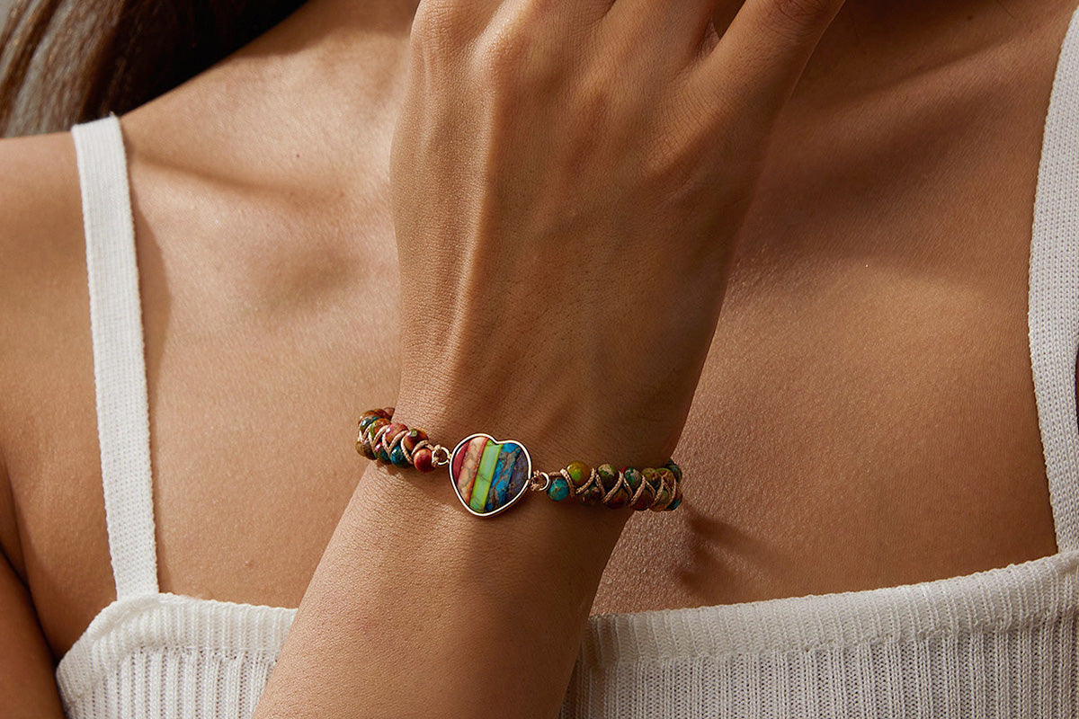 Handmade Natural Stone Beaded Bracelet Adjustable Woven Bangle