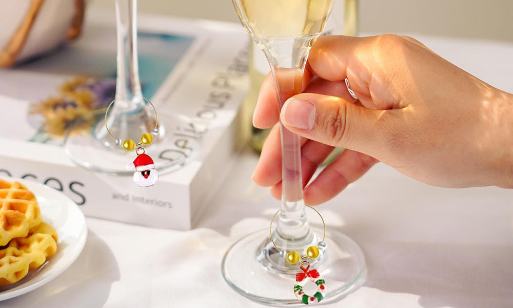 20 PCS Zinc Alloy Christmas Ocean Letter Wine Glass Marker Rings with Bag