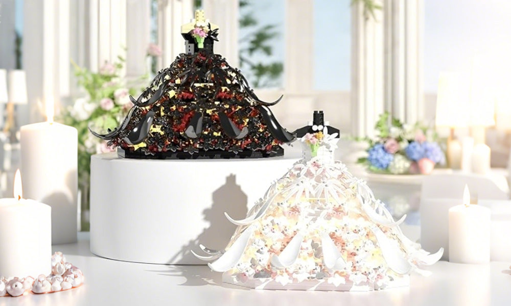 Mini Wedding Dress Building Blocks Set with LED Light and Flower Decoration