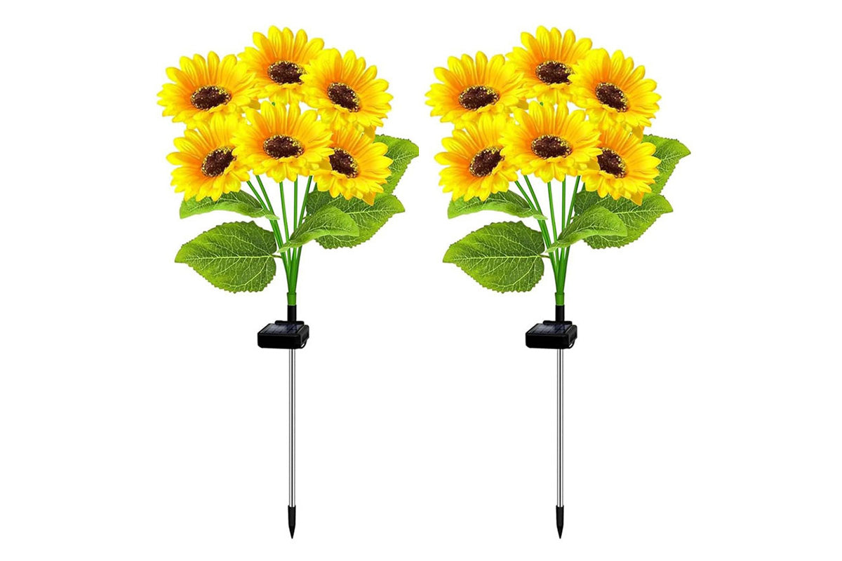 2 Pcs Solar Sunflower Lights for Outdoor Garden Patio Lawn Waterproof