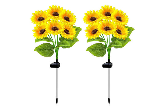 2 Pcs Solar Sunflower Lights for Outdoor Garden Patio Lawn Waterproof