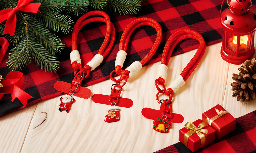3/6PCS Red Christmas Wrist Straps Phone Case Lanyards and Keychains