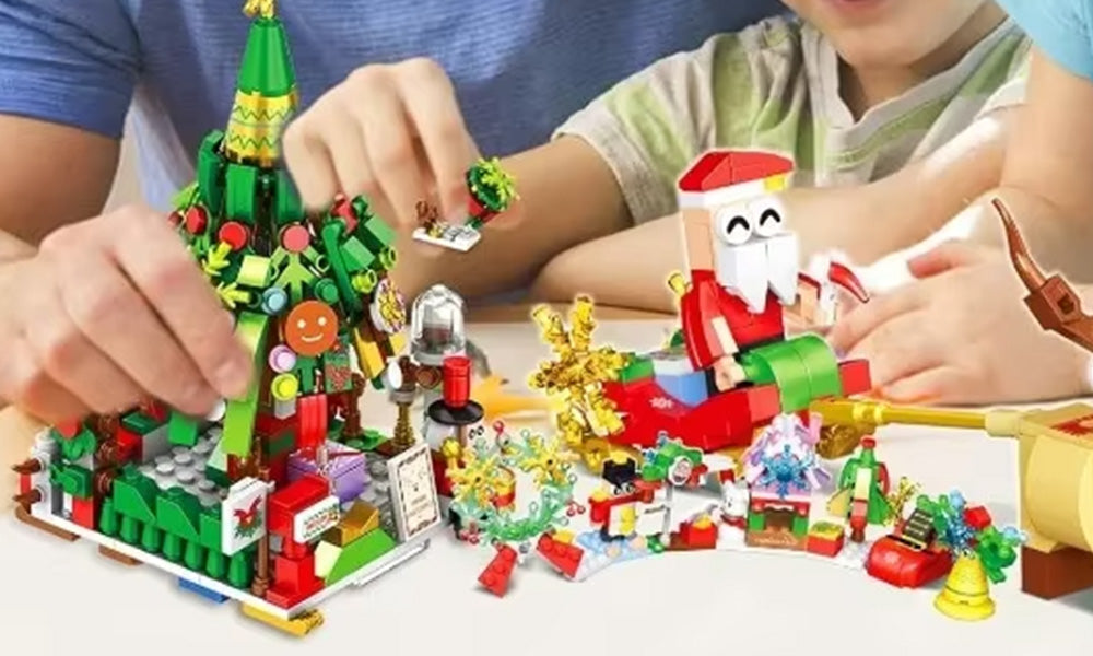 Christmas Advent Calendar Building Blocks for Adults Featuring Tree Reindeer and Sleigh Train