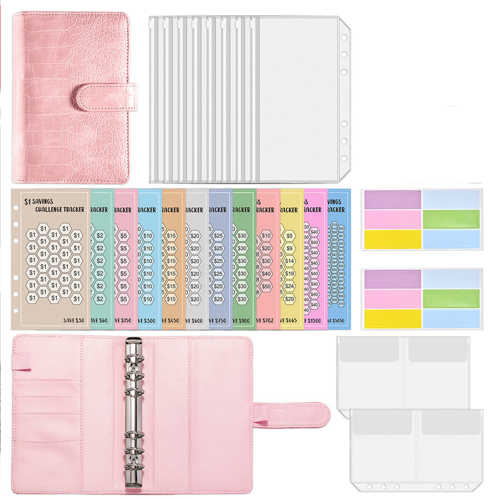 Budget Binder with Money Saving Challenge Cash Envelopes Planner Organizer Pink