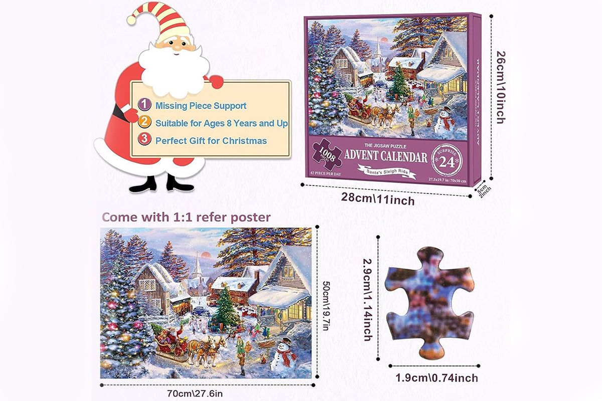 24 Days Christmas Advent Calendar 1008 Pcs Jigsaw Puzzles Countdown Calendar Blind Box