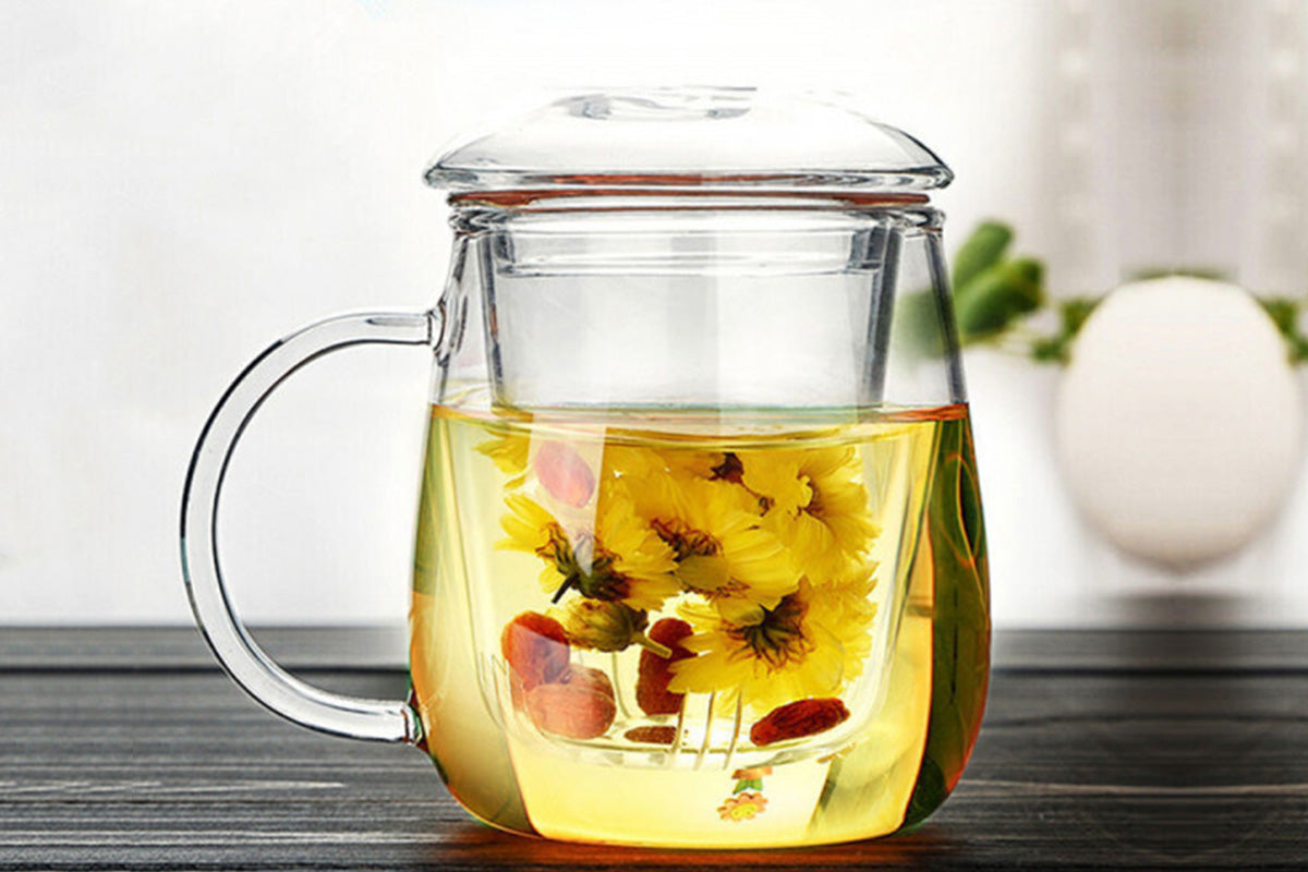Glass Tea Cup with Infuser and Lid Borosilicate Tea Mug for Loose Leaf Tea