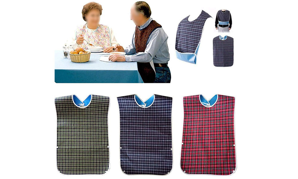 3 PCS Easy Clean Adult Dining Bibs with Neck Snap and Food Catching Pocket