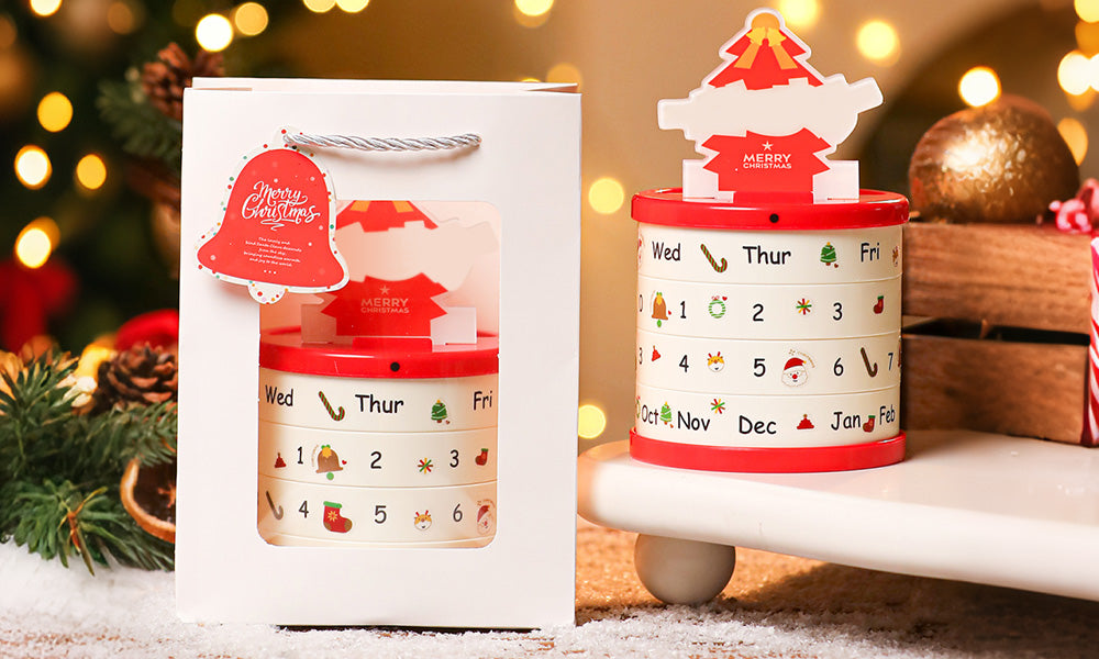 Christmas Apple Gift Box with Rotating Calendar and Storage Compartment