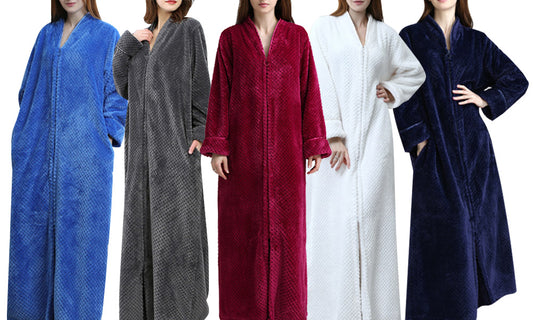 Women Plush Zipper Lounger Robe