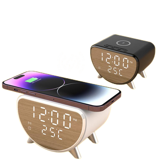 Wireless Charging Desk Clock with Temperature Display and Alarm