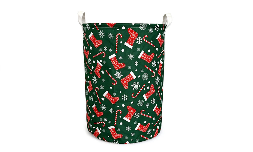 Foldable Christmas Oxford Fabric Storage Basket with Handles and Coated Lining