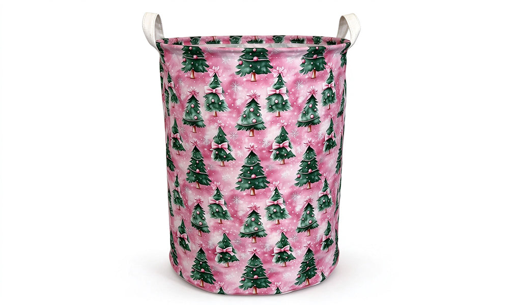 Foldable Christmas Oxford Fabric Storage Basket with Handles and Coated Lining