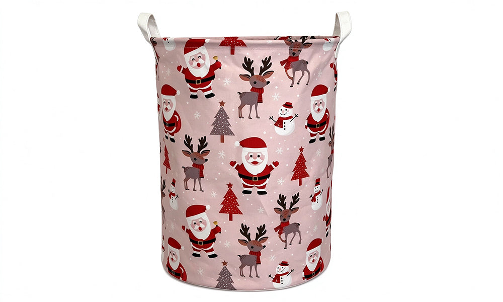 Foldable Christmas Oxford Fabric Storage Basket with Handles and Coated Lining