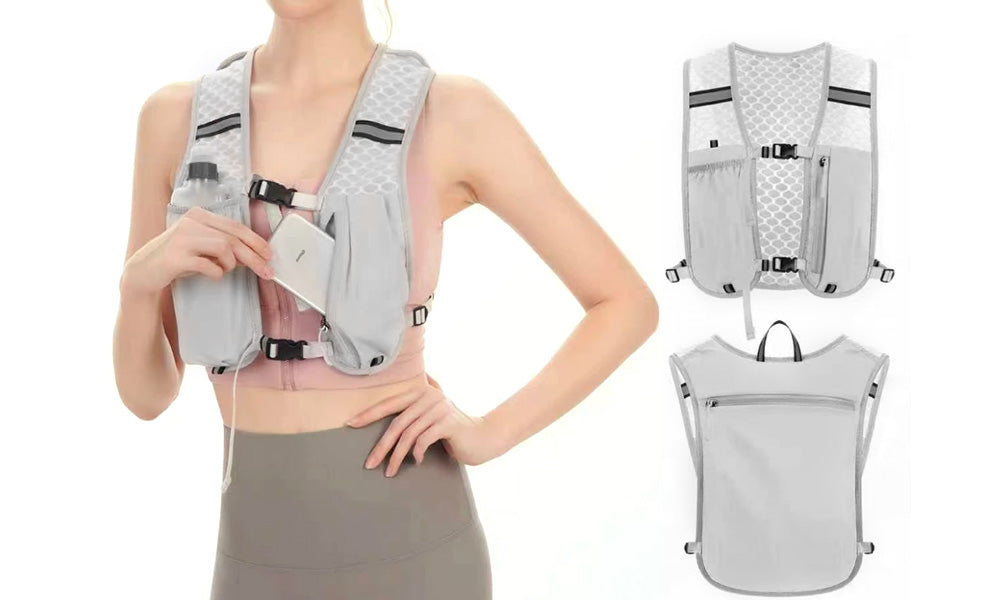 2Pcs Multi-Pocket Running Vest with Reflective Strip Cycling Run Backpack