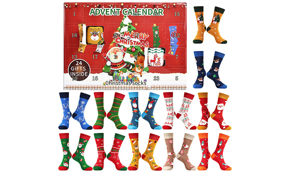 Christmas Advent Calendar with Cotton Mid Calf and Ankle Socks