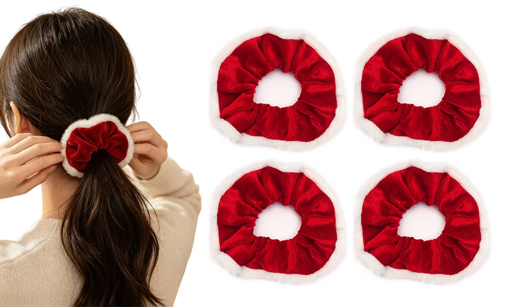 4 PCS Soft Polyester Christmas Ponytail Hair Ties in Red Green White