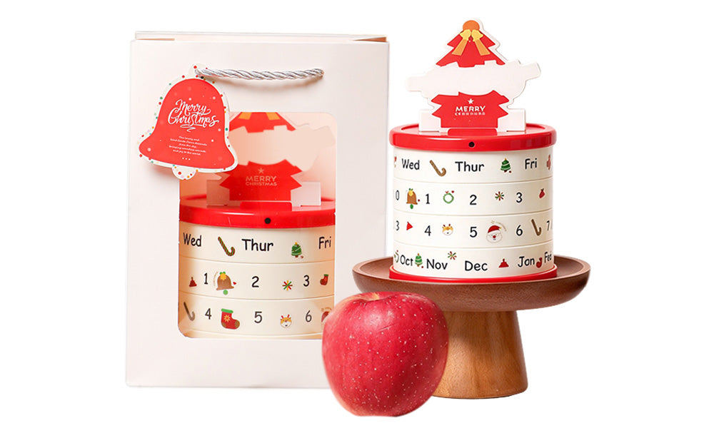 Christmas Apple Gift Box with Rotating Calendar and Storage Compartment