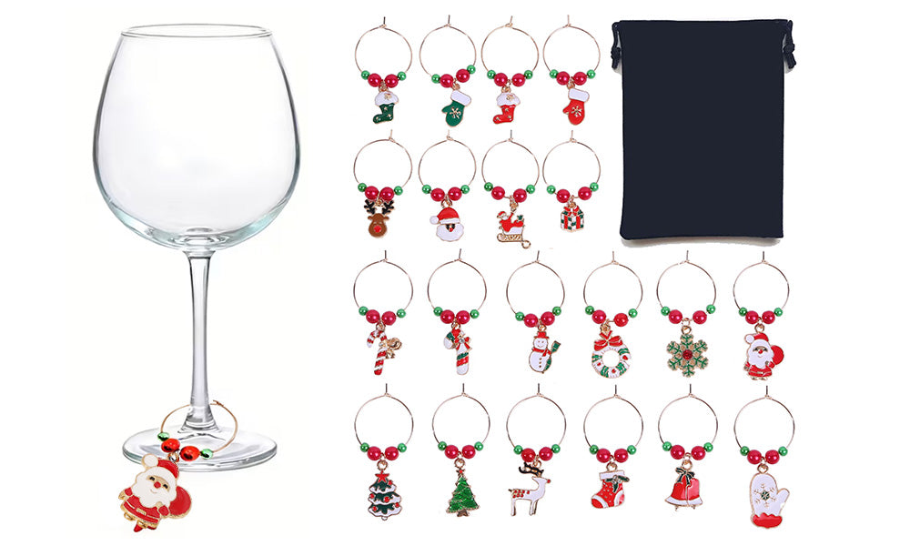 20 PCS Zinc Alloy Christmas Ocean Letter Wine Glass Marker Rings with Bag