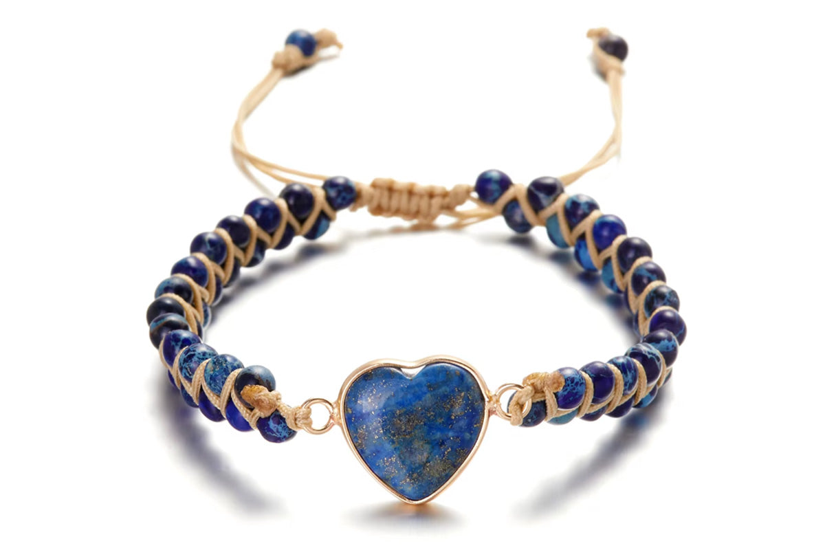 Handmade Natural Stone Beaded Bracelet Adjustable Woven Bangle