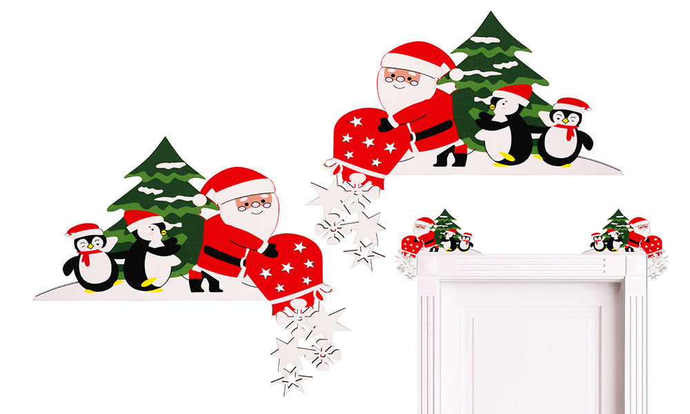 2 PCS Christmas Door Frame Decor Pair Penguin Santa Reindeer