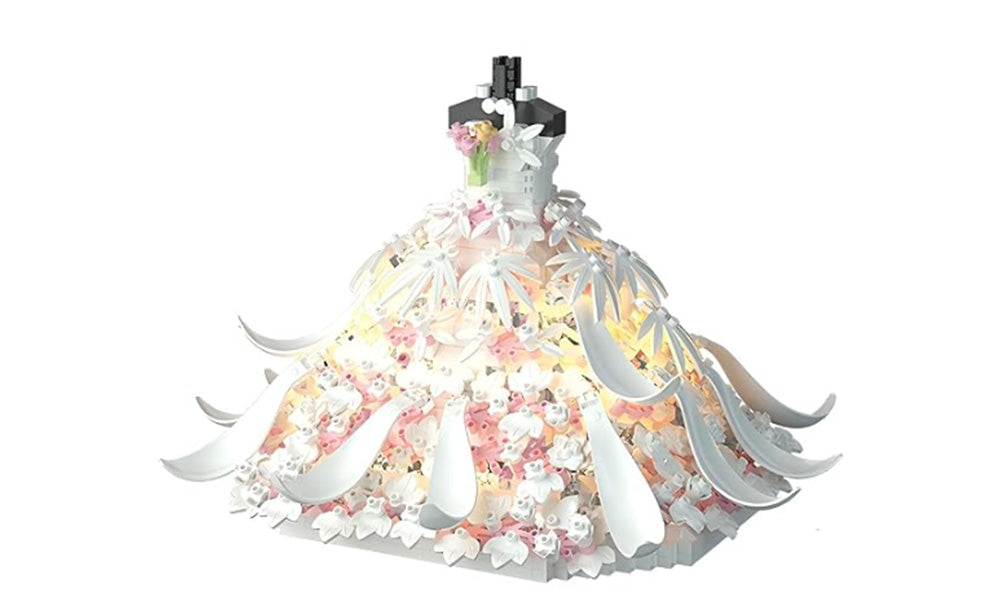 Mini Wedding Dress Building Blocks Set with LED Light and Flower Decoration