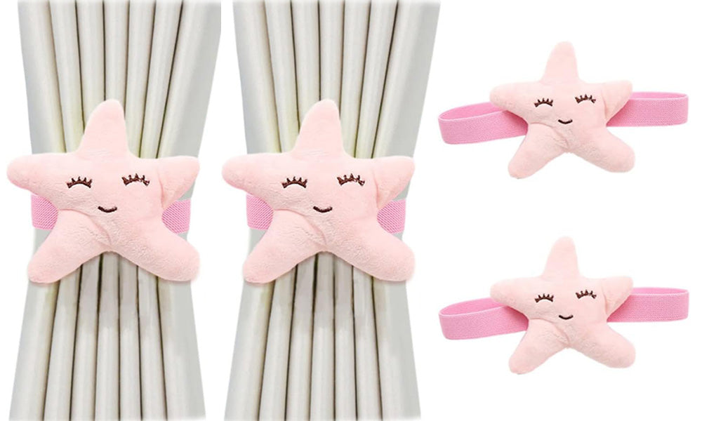 4 PCS Plush Starfish Curtain Tiebacks for Boys Girls Rooms