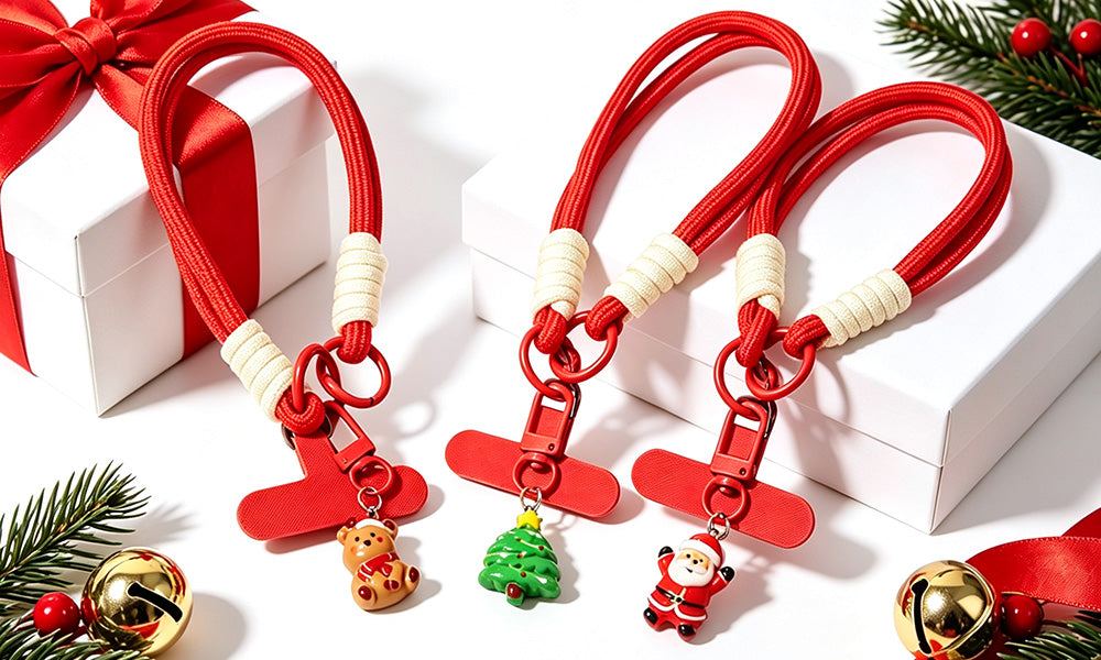 3/6PCS Red Christmas Wrist Straps Phone Case Lanyards and Keychains