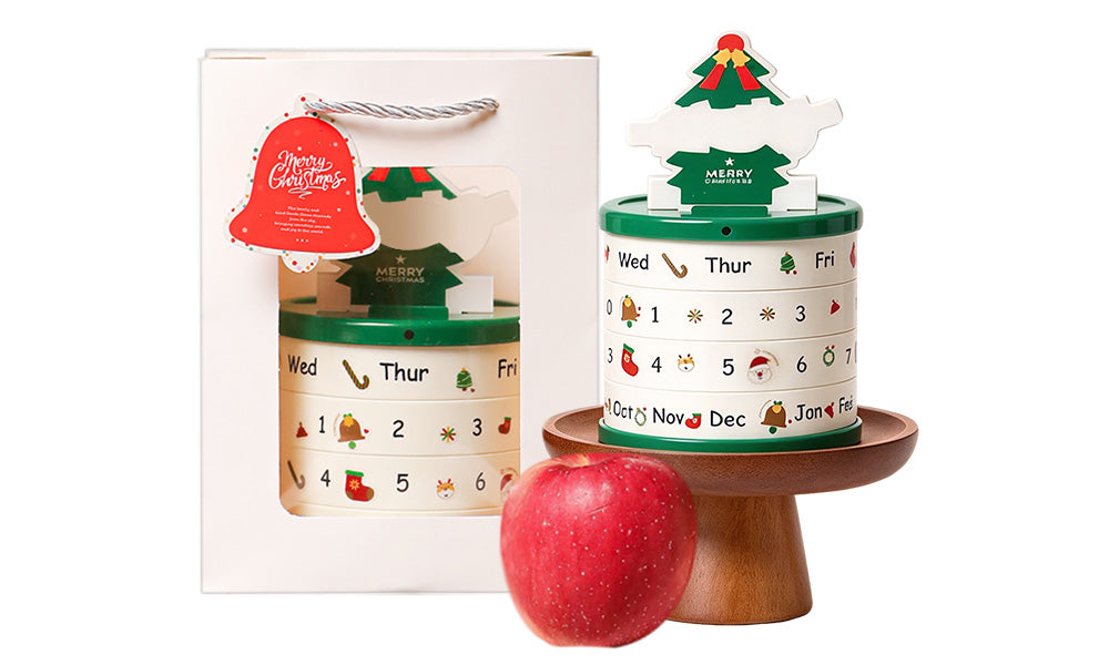 Christmas Apple Gift Box with Rotating Calendar and Storage Compartment
