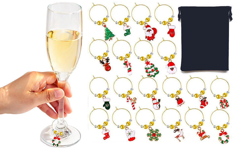 20 PCS Zinc Alloy Christmas Ocean Letter Wine Glass Marker Rings with Bag