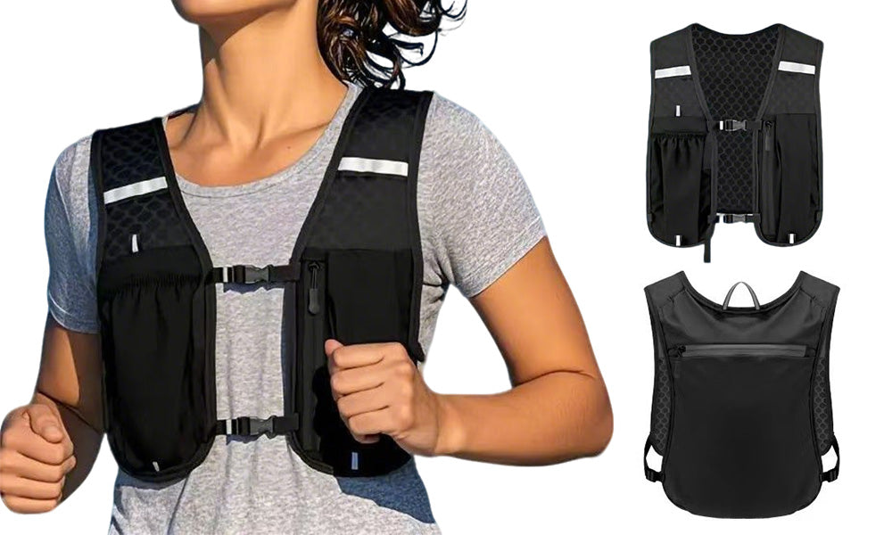 2Pcs Multi-Pocket Running Vest with Reflective Strip Cycling Run Backpack
