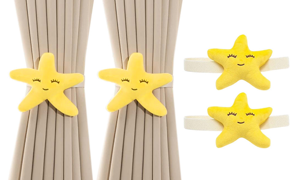 4 PCS Plush Starfish Curtain Tiebacks for Boys Girls Rooms