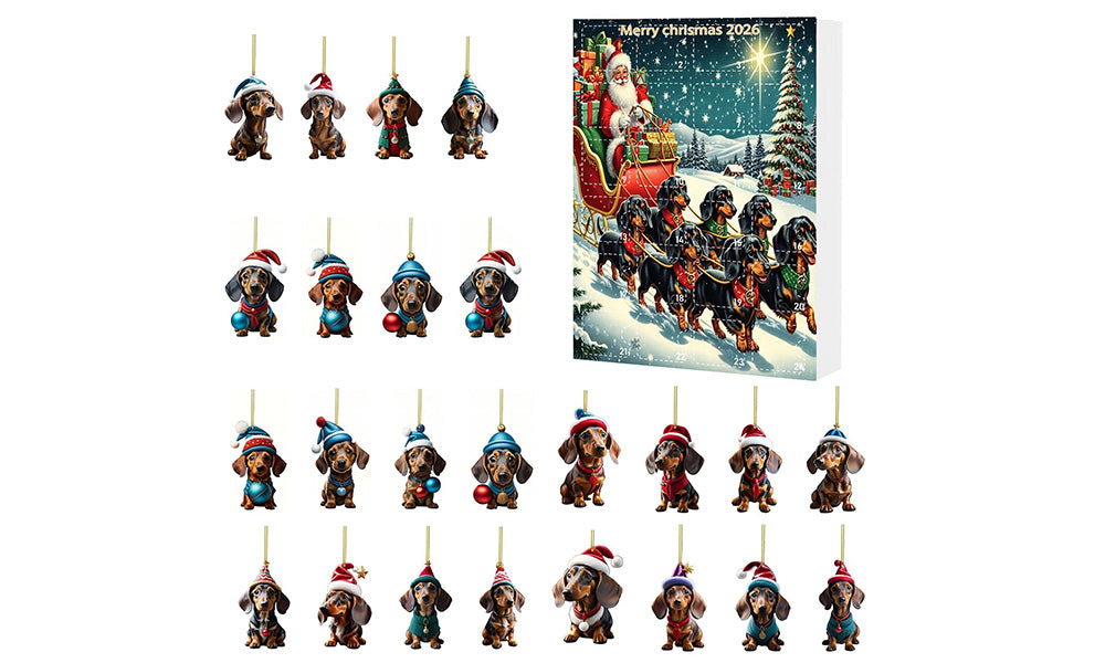 24 Day Christmas Advent Calendar Dachshund Acrylic Hanging Decorations