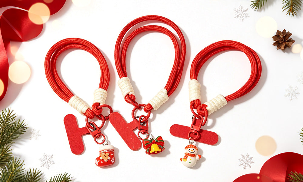 3/6PCS Red Christmas Wrist Straps Phone Case Lanyards and Keychains