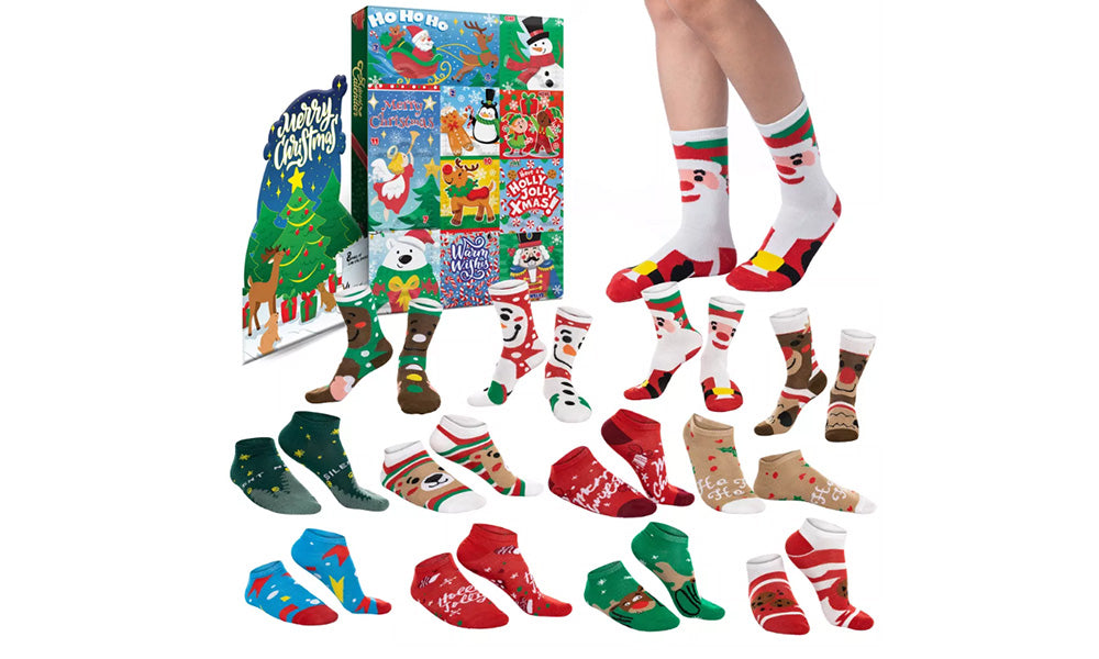 Christmas Advent Calendar with Cotton Mid Calf and Ankle Socks