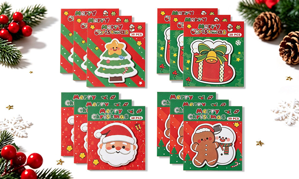 8/12 PCS Die Cut Christmas Sticky Notes with Repositionable Adhesive