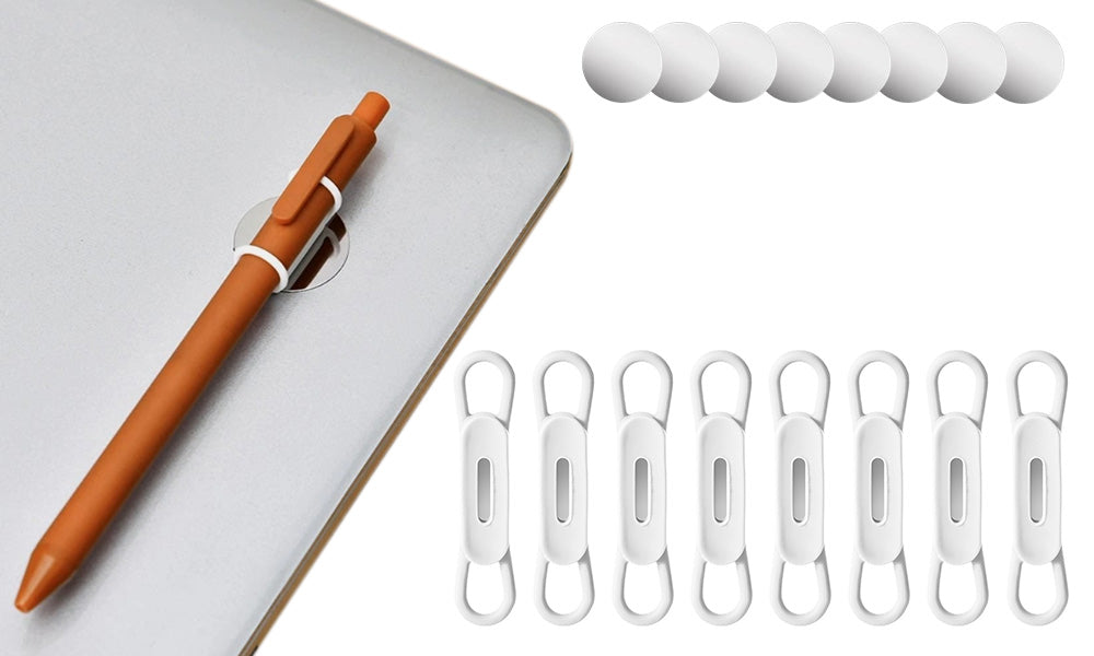8 PCS Easy Attached Silicone Pen Holder Rings with Attraction Strips