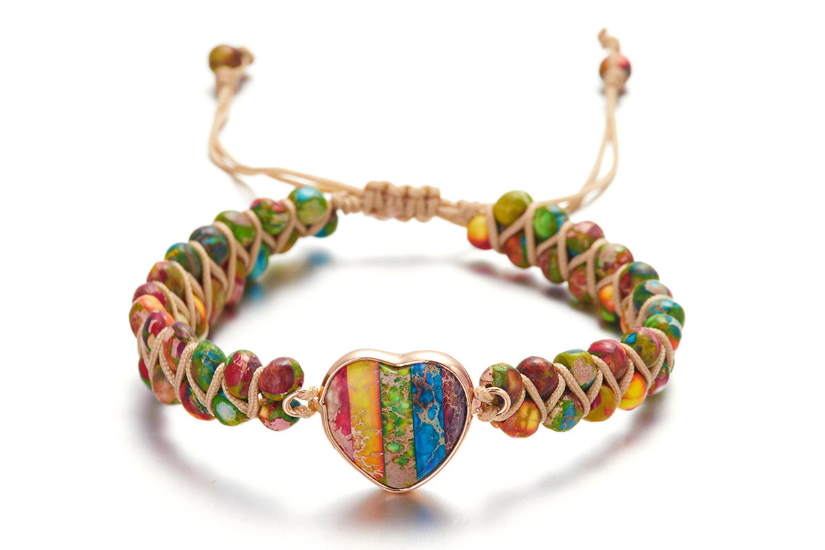 Handmade Natural Stone Beaded Bracelet Adjustable Woven Bangle