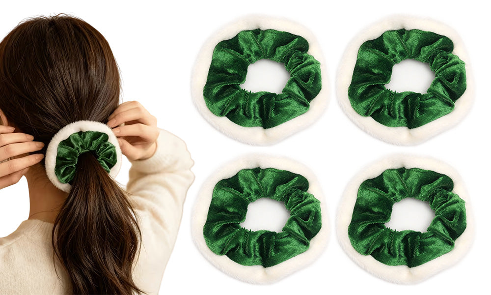 4 PCS Soft Polyester Christmas Ponytail Hair Ties in Red Green White